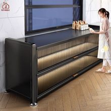 厨房靠墙一体收纳柜多功能碗碟置物架微波炉碳钢餐边柜橱柜储物柜