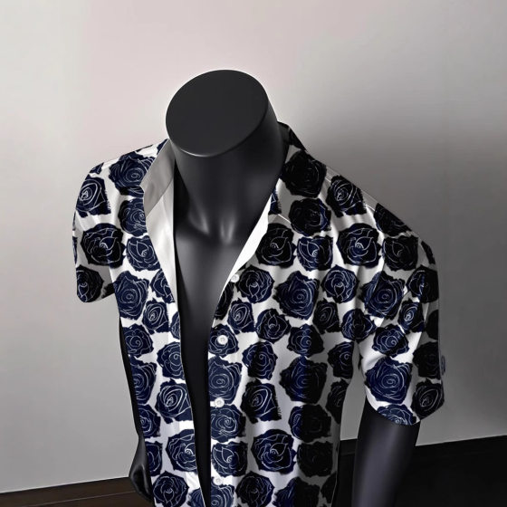 Southeast Asian Summer Short-sleeved Floral Shirt for Men and Women Hawaiian Retro Hong Kong Style Design Loose Ice Silk Shirt for Men