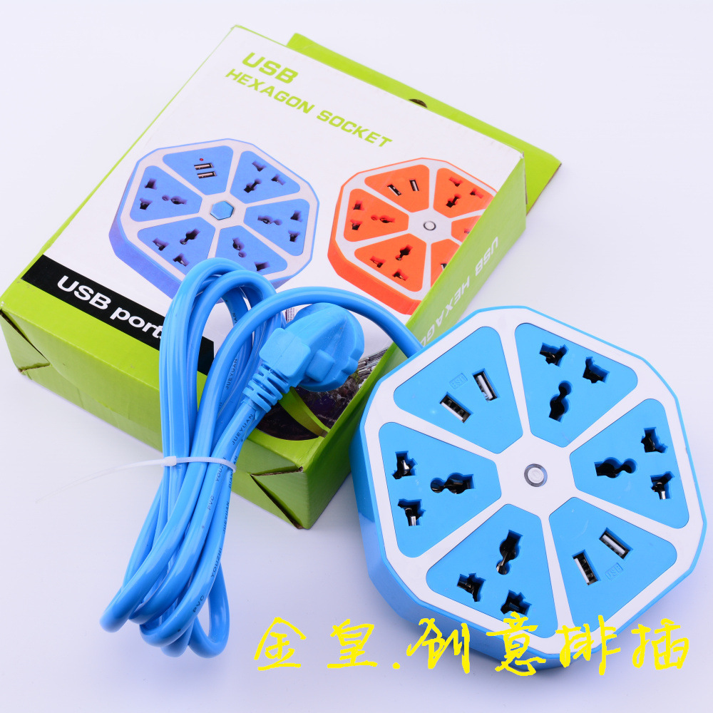 WeChat 110V oficina creativa 4USB colorido hexágono fruta limón interesante placa de conexión de conexión