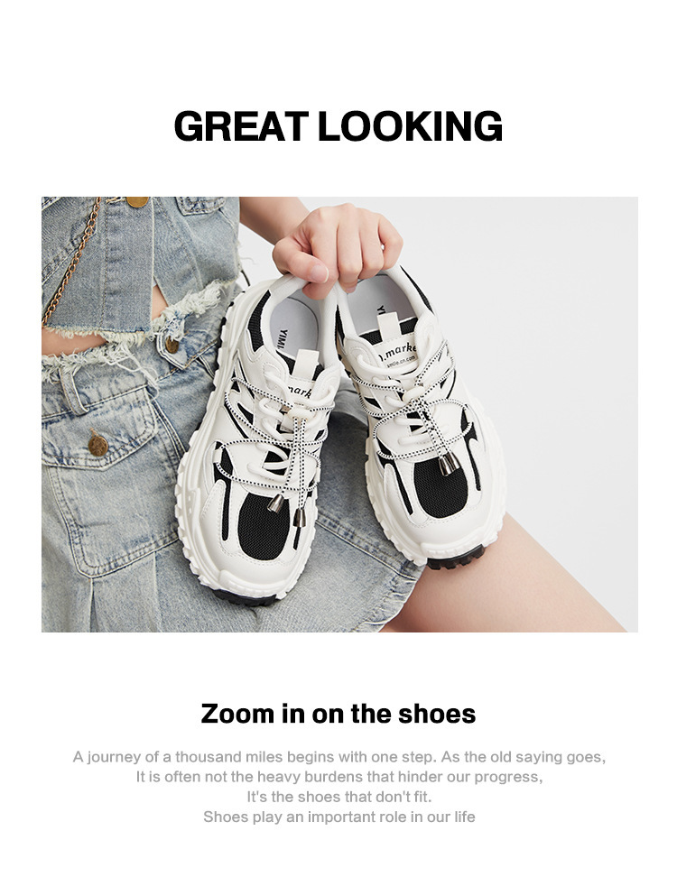 Sehr bequem ~ schwarze Durian Bottom Dad Schuhe für Damen 2024 Herbst New Ins Trend Casual Sport Wanderschuhe_voghion.com