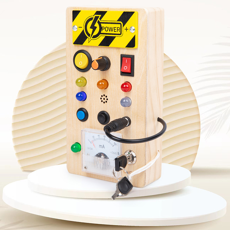 Cross-border new ammeter led busy board children's educational early education simulation electronic switch training wooden toys Cross-border new ammeter led busy board children's educational early education simulation electronic switch training wooden toys