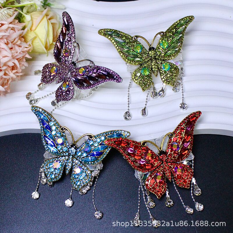 New Creative Retro Diamond Butterfly High-End Straight Hole Wearable Pen DIY Mobile Phone Chain Necklace Jewelry Accessories