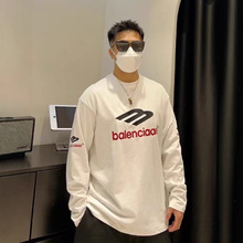 巴黎男士t恤纯棉圆领潮牌上衣 BB家字母刺绣M豆长袖T恤男女同款