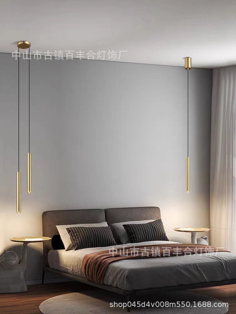 北欧极简卧室床头吊灯现代简约客厅背景墙吊线射灯圆柱长筒小吊灯-阿里巴巴