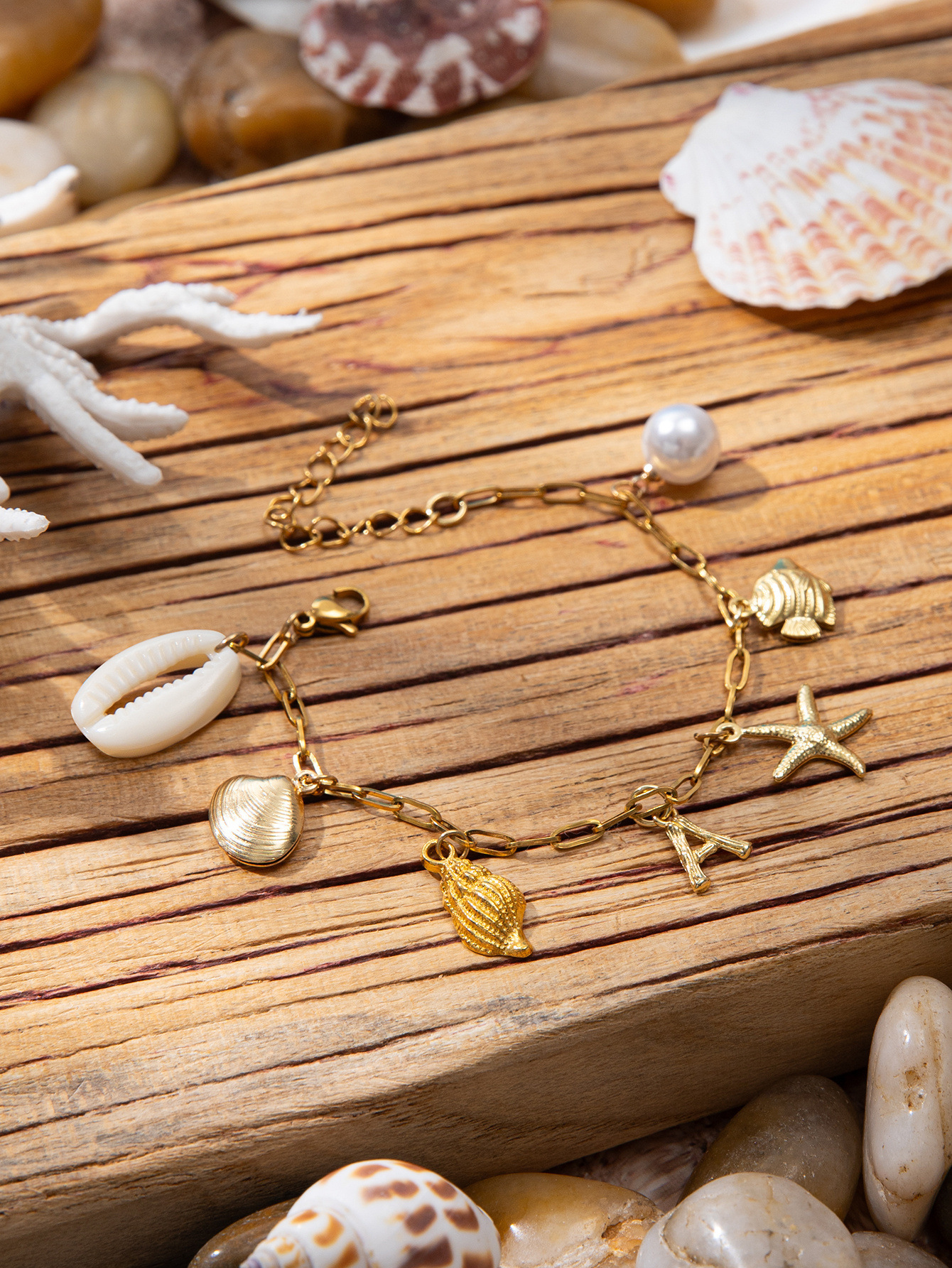 304 Stainless Steel Pendant Material Marine Style Letter Starfish Conch 304 Stainless Steel Bracelets In Bulk