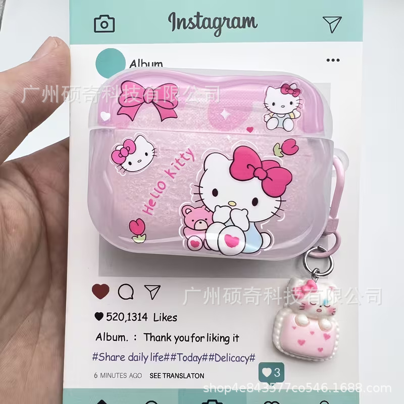 Girl's Pink Kt Cat Earphone Case Suitable for Apple Airpods4 Pro2 Second Generation Wireless Bluetooth 3 Box Anti-Fall 1