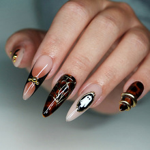 法式穿戴式水滴型美甲甲金粉人脸面具指甲贴片批发跨境热销穿戴甲