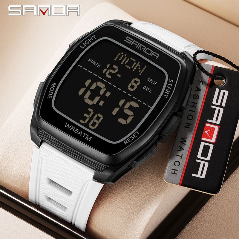 Sanda comercio exterior reloj de estudiantes de barril de vino dos lugares cuenta regresiva reloj deportivo impermeable gran esfera de una sola pantalla reloj electrónico hombre