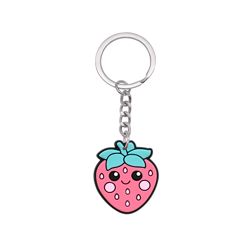 Llavero de PVC con simulación de frutas, colgante de metal de goma suave, decoración de pasteles y dulces, regalo para niñas, venta al por mayor