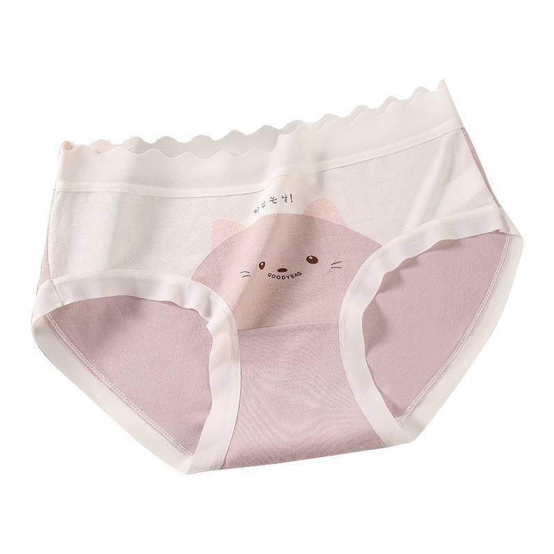 7A Antibacterial Girls' Underwear, Mid-Waist, Skin-Friendly, Breathable, Antibacterial Cotton Crotch, Cartoon Print, Seamless, Elastic, Hip-Hugging Underwear for Women