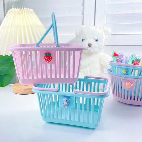 Cute Girly Heart Basket Desktop Cartoon Storage Basket Stationery Cosmetics Portable Basket Small Creative Plastic Basket