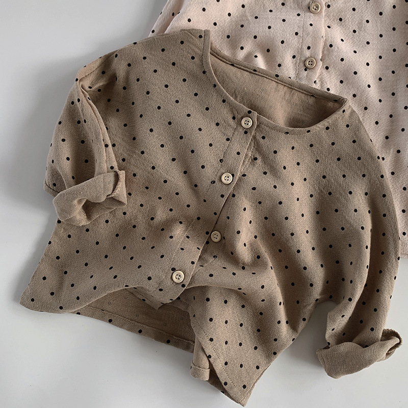 Niñas primavera y verano cuello redondo camisa 2024 nuevo estilo occidental de los niños de doble capa de algodón transpirable delgada ropa de protección solar ropa estilo coreano ropa para niños