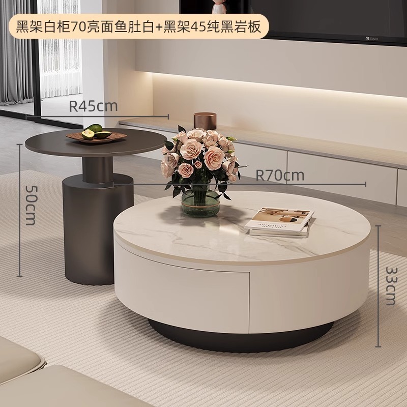 デザイナーの新しいライト高級ラウンドスレートコーヒーテーブル小さなアパートのリビングルームホームミニマリストティーテーブルハイエンドの組み合わせ|undefined