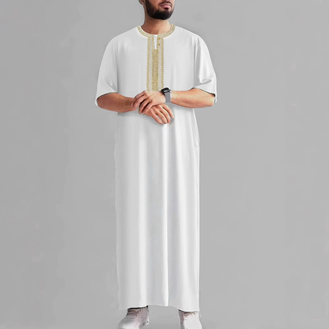 2025 новый ближневосточной трансграничной внешней торговли мусульманский средний рукав вышивка национальный стиль марокканский мужской халат боковой карман