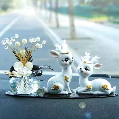 Car ornaments – Goddess car accessories ornaments - white-fairy-deer-crystal-lucky-flower-small-leopard-pad-free-traceless-glue10