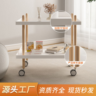 Can mobile small cart sofa sofa bedside coffee table double -layer small table bedside tables simple solid wood edge several corners