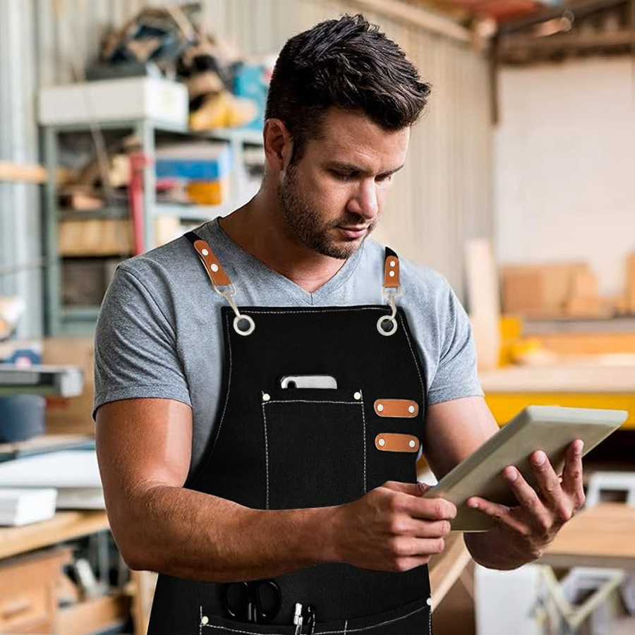 Algodón de lona grueso delantal de cocina café barbería ropa de trabajo carpintería jardinería correa de vaqueros cintura fábrica al por mayor