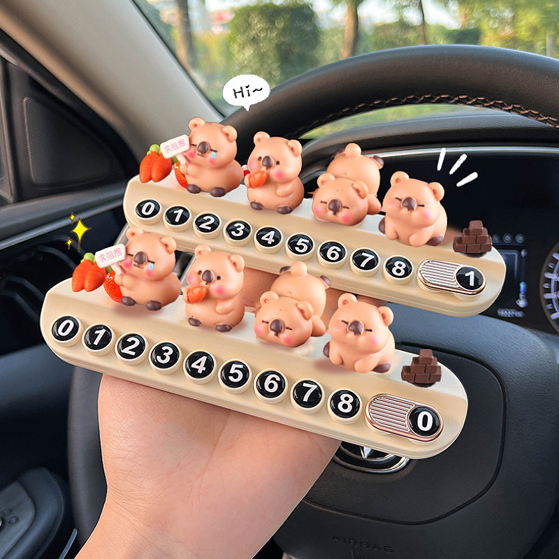 Placa de estacionamiento temporal para automóvil, decoración de placas de matrícula, muñeca wombat, movimiento de automóvil, tarjeta de automóvil, teléfono, decoración femenina linda