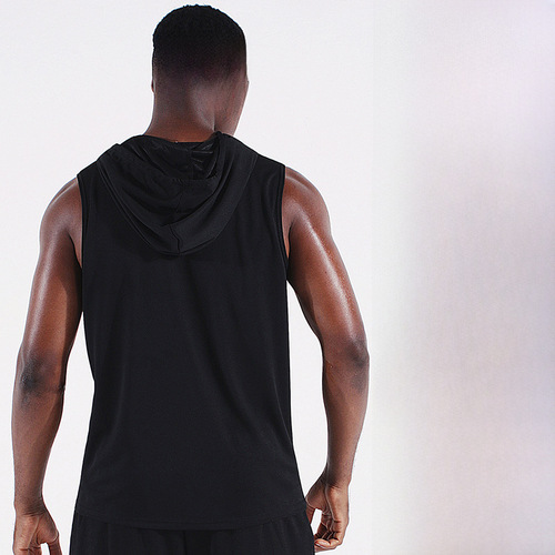 Athletic Men's Hooded Loose Fitness Hiking Top Solid Color Sleeveless Backless Quick-Drying Mesh Basketball Running Breathable Shirt