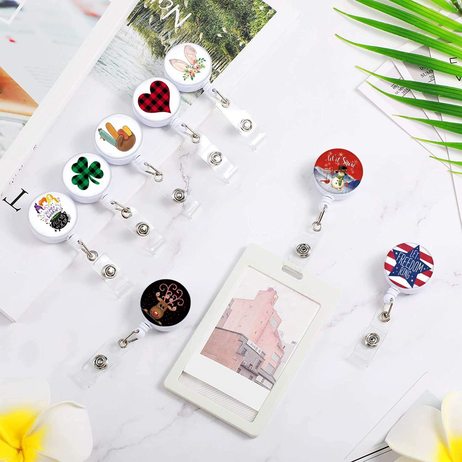 Festival series glue drop patch rabbit ear love clover retractable rotation easy to pull alligator clip ID buckle
