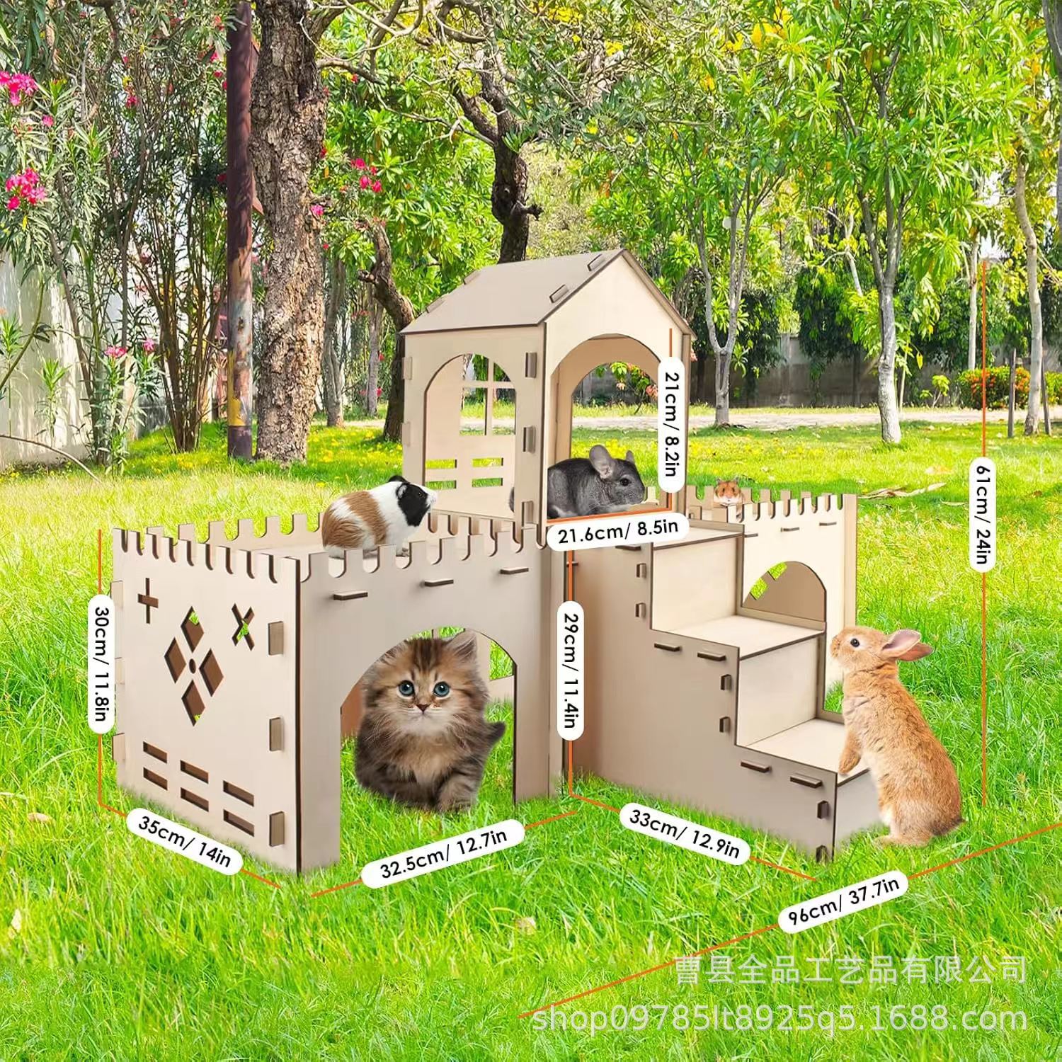 Conejo de madera castillo Conejo amplio y transpirable escondite adecuado para conejo de interior hámster y conejillo de indias nido oculto