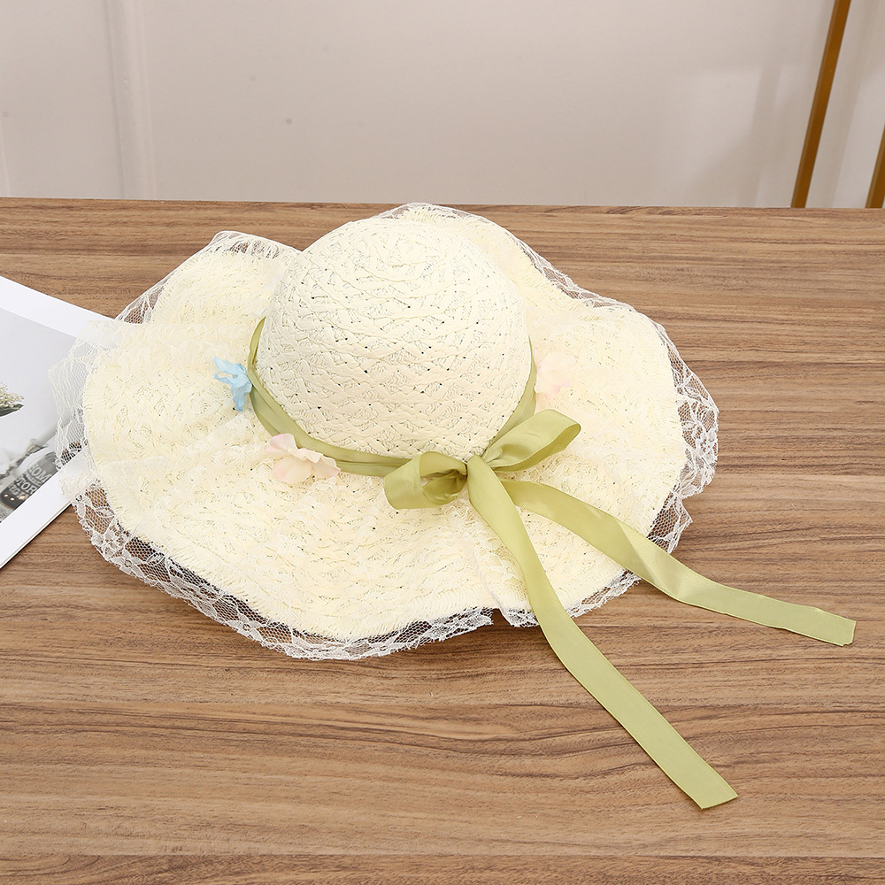 Sombrero de paja con lazo – estilo veraniego, ala ancha, para playa o vacaciones al aire libre