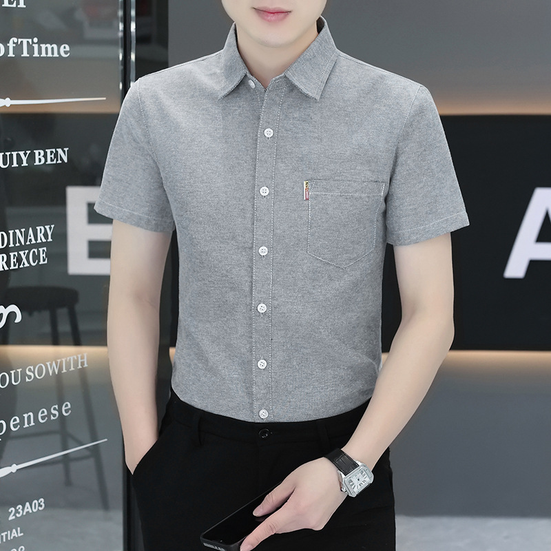 Oxford Spinning Summer Men's Short-sleeved Shirt Pocket Solid Color Fashionable Men's Shirt Men's Casual Shirt Men's