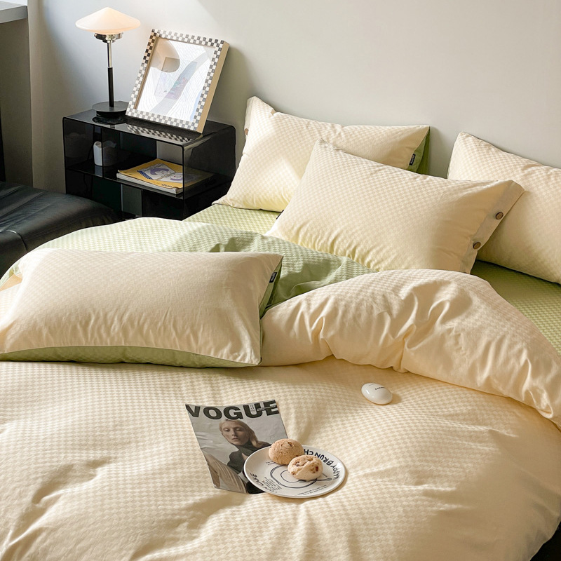 Luz de lujo jacquard de algodón de fibra larga satén conjunto de cuatro piezas 100 algodón puro color a juego cama de cuatro piezas de estilo nórdico cubierta de la colcha hoja de cama