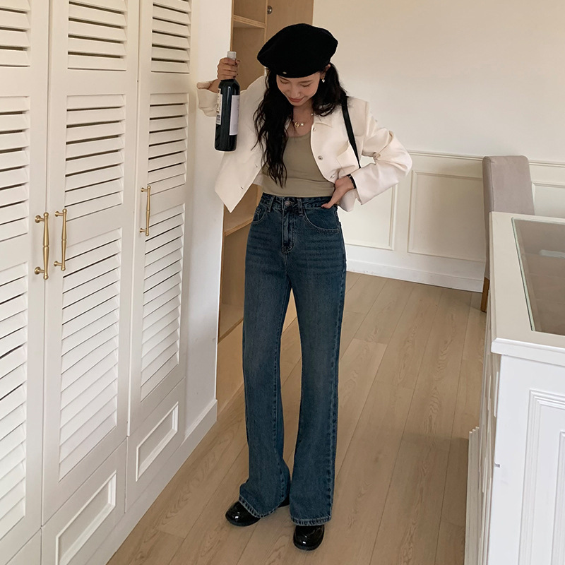 Guangzhou Thirteen Lines [Leg-Shaping Pants Wide-Leg Flared Pants] High-Waisted Jeans for Women, Loose and Slimming, Straightening Legs