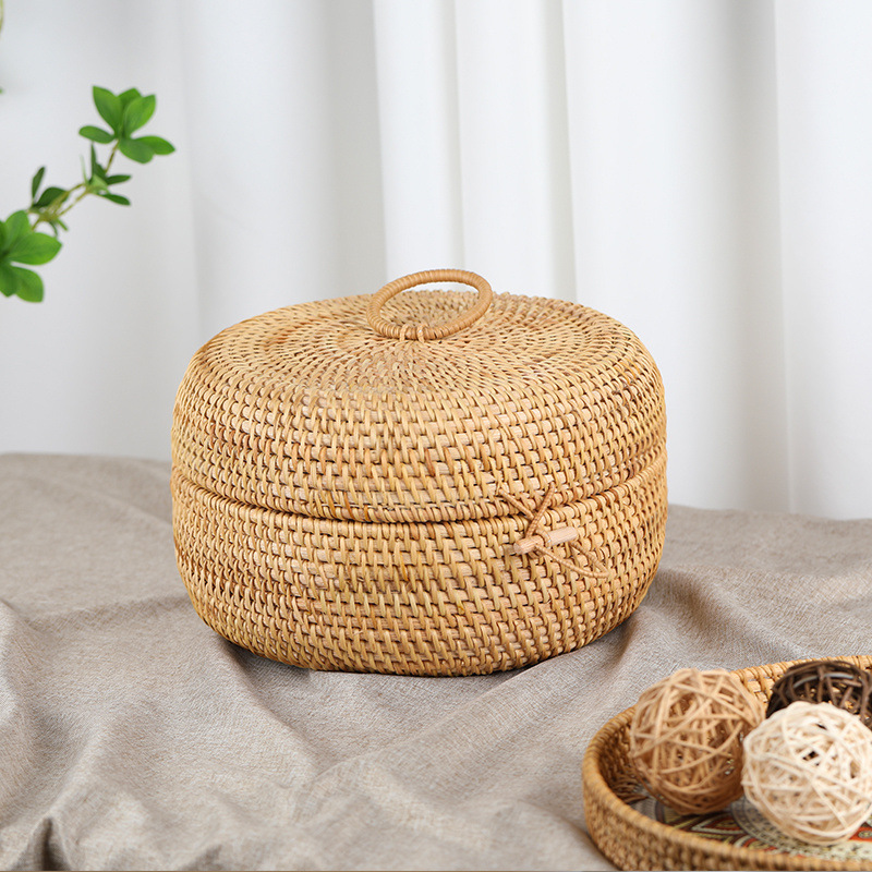 Caixa de almacenamiento de manzanas de grado alimenticio, cesto de pan al vapor tejido de caña doméstica, cesto de almacenamiento de cubierta vietnamita, retro