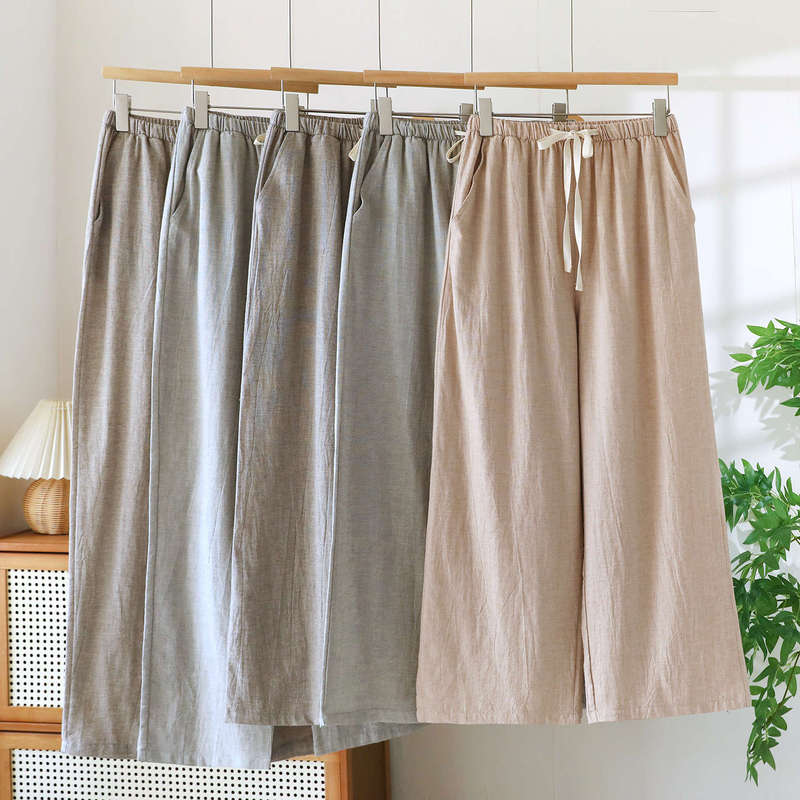Japanese-Style Couple Cotton and Linen Pajama Pants Simple Straight Home Long Pants Spring Summer Autumn Linen Unisex Wearable Loose Japanese-Style Couple Cotton and Linen Pajama Pants Simple Straight Home Long Pants Spring Summer Autumn Linen Unisex Wearable Loose