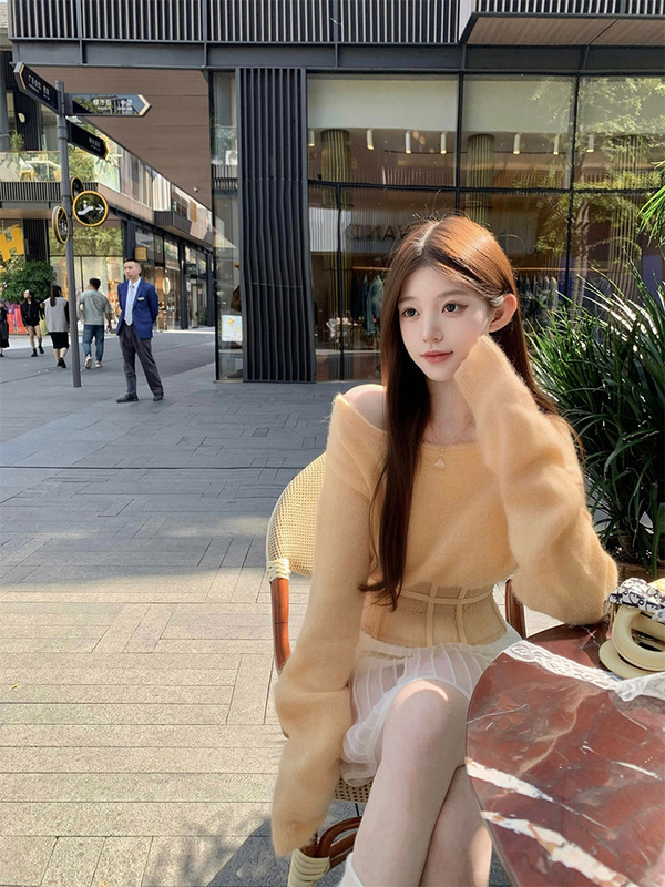 DoggyQin 超超超超显瘦鱼骨羊驼毛衣女软糯慵懒感收腰针织衫上衣|undefined