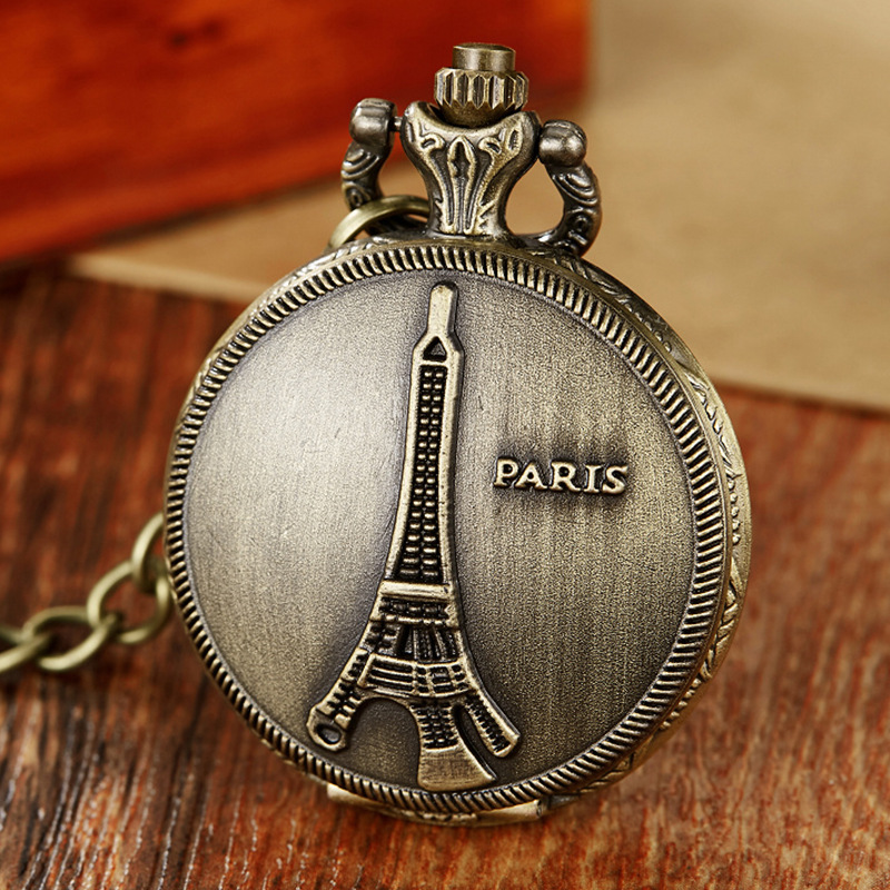 55g Weight Ordinary Glass Mirror Material Vintage Style Eiffel Tower Quartz Pocket Watch Women's Watches