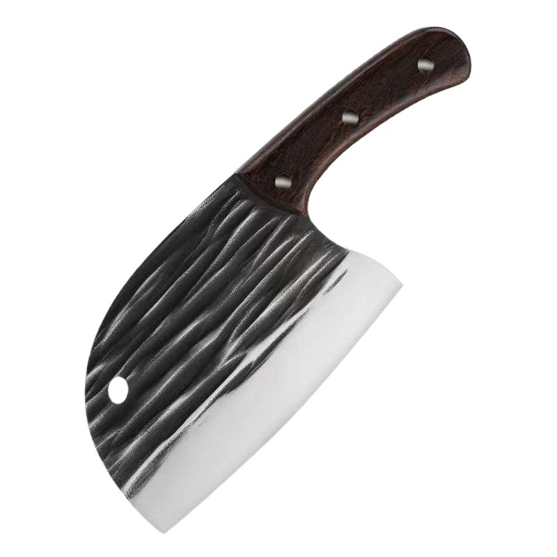 Cuchillo de cocina forjado a mano para el hogar, cuchillo de corte de carne de cocina, corte afilado, cuchillo de cabeza de pez con patrón de martillo de doble uso, cuchillo de anciano