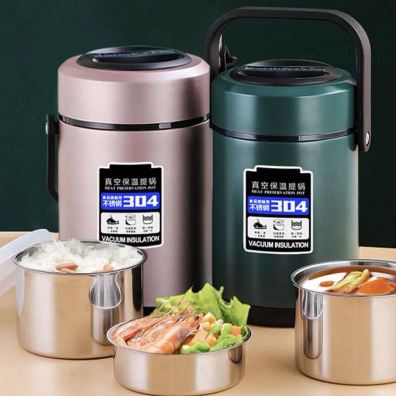 304 Stainless Steel Vacuum Pot Large Capacity Insulation Barrel Three-layer Multi-layer Bento Box Thermal Insulation Lunch Box Braised Portable