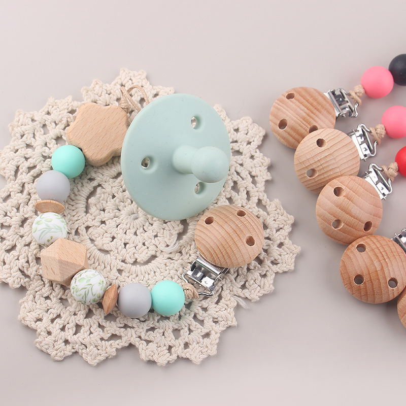 Nueva cadena de chupete de flor de haya de cuentas de silicona de transferencia de agua para bebés cadena de chupete de silicona de haya calmante cadena anti-caída