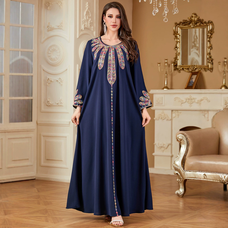 New Turkish-Style Embroidered Robe for Women, Elegant Loose-Fitting Long-Sleeved Dress, Cross-Border Foreign Trade Fashion Dress New Turkish-Style Embroidered Robe for Women, Elegant Loose-Fitting Long-Sleeved Dress, Cross-Border Foreign Trade Fashion Dress