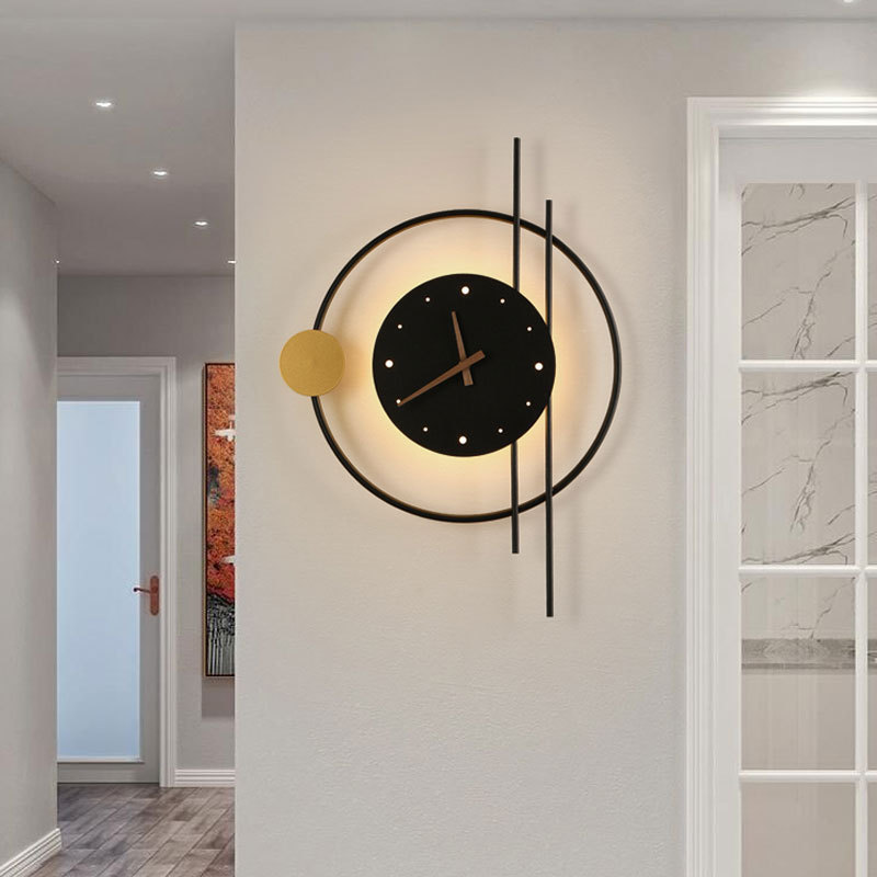 Mayorista nórdico minimalista silencioso reloj lámpara de pared de fondo de la sala de estar lámpara de pared decorativa diseñador de arte colgar lámparas de reloj