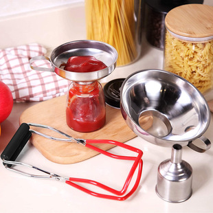 Stainless Steel Funnel Can Clip Four-Piece Set Large-Diameter Funnel Household Kitchen Oil Leakage Wine Leakage Multi-Functional Funnel
