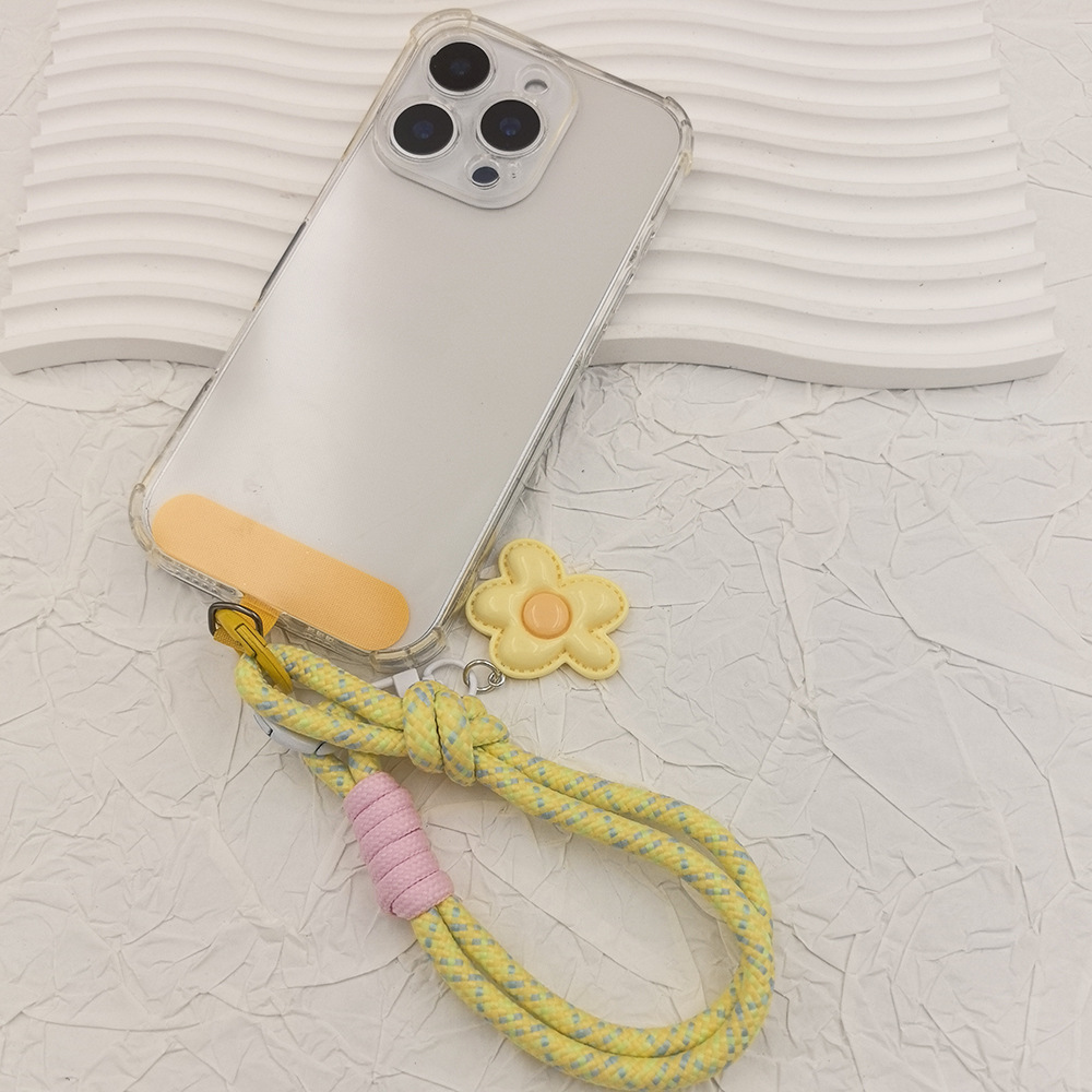 Tendencia color de contraste flor cordón de teléfono móvil colgante de carcasa de teléfono móvil cuerda tejida a mano cuerda de muñeca fuerte y duradera cadena corta para teléfono móvil