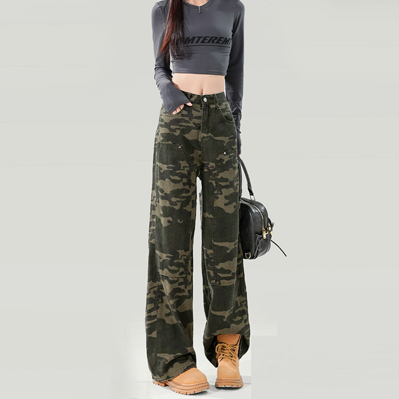 7888 Street Camouflage High Waist Tooling Jeans Spring and Autumn New Design Sense Loose Straight Tube Dip Jeans 7888 Street Camouflage High Waist Tooling Jeans Spring and Autumn New Design Sense Loose Straight Tube Dip Jeans