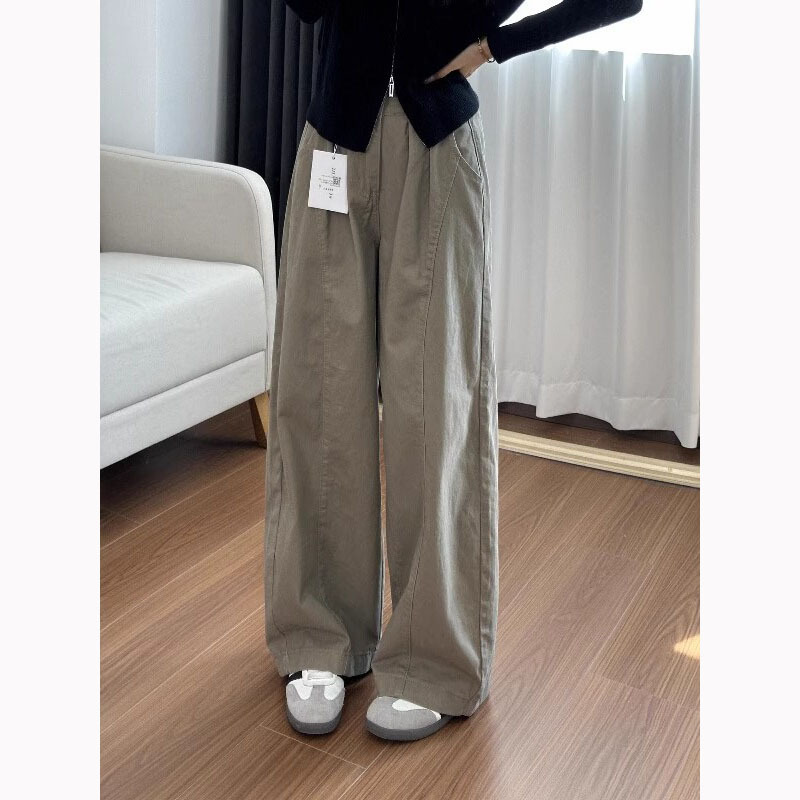 大码美式高腰阔腿弯刀裤女秋季胖MM宽松显瘦拖地阔腿裤休闲长裤|undefined