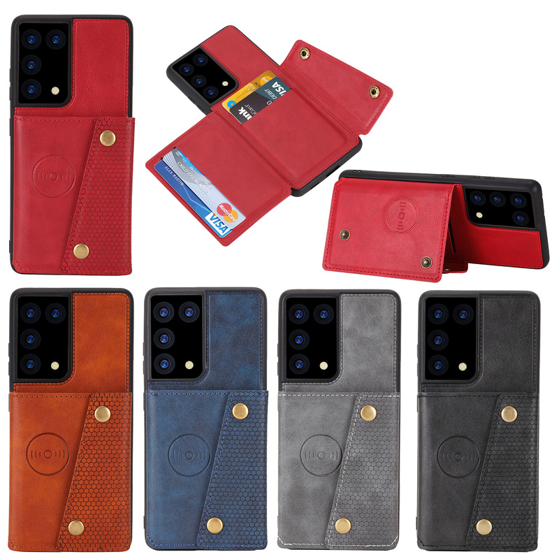 For Samsung s23 simple s22 leather pattern card bag s21fe car magnetic s24ultra phone case tide
