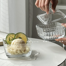 玻璃方碟大号沙拉碗水果盘果盆干果盘家用甜品碗碟带盖小料碟