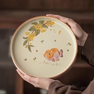 Creative Small Ceramic Tea Tray with a Round Dry Bubble Tray and Fruit Tray for Storing Tea Leaves