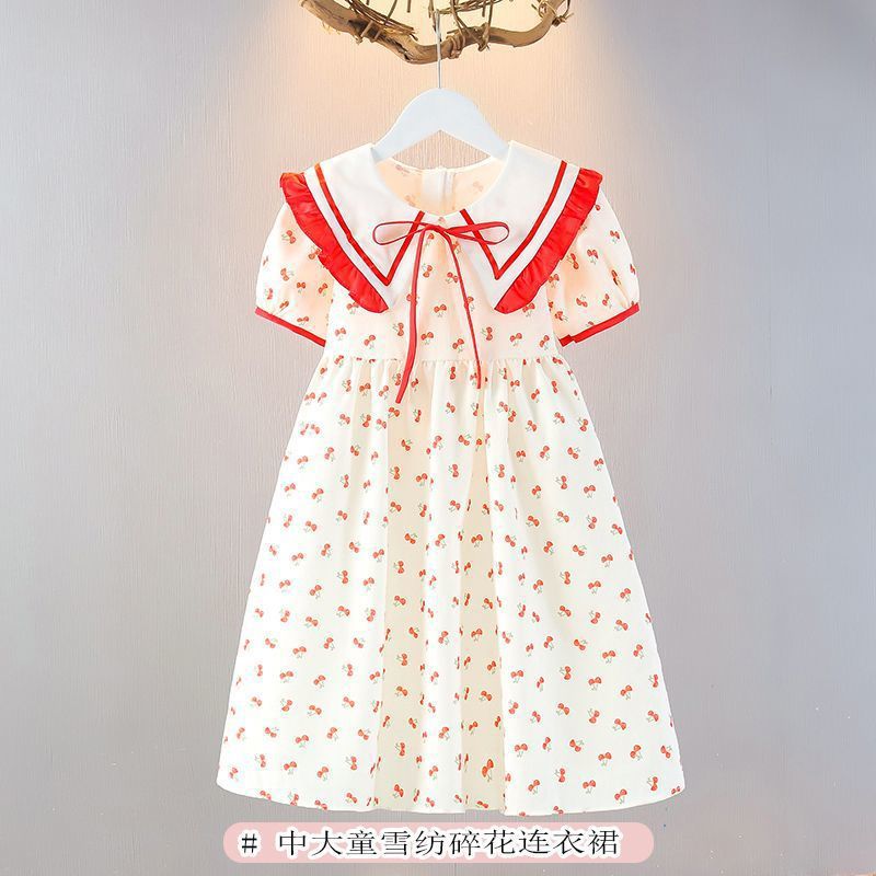 Girls Dress 2025 New Summer Girls Short Sleeve Floral Dress Thin Style Princess Dress Children's Dress Summer