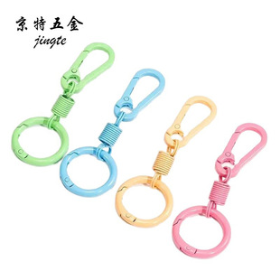 Colorful Painted Round Breathing Rebound Ring Keychain Zinc Alloy Car Spring Buckle Carabiner Keychain