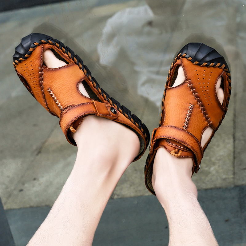 中年男士皮凉鞋