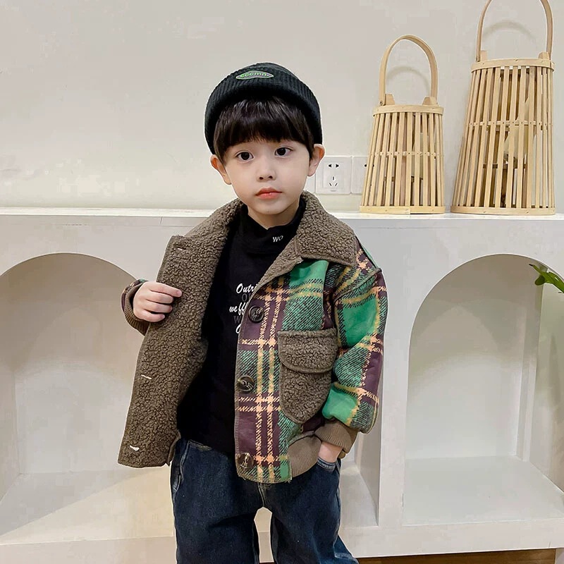 Boys' Trendy Winter Jacket Children's Fleece Thickened Coat Winter Baby Fashion Warm Korean Style Cotton-Padded Jacket Clothes
