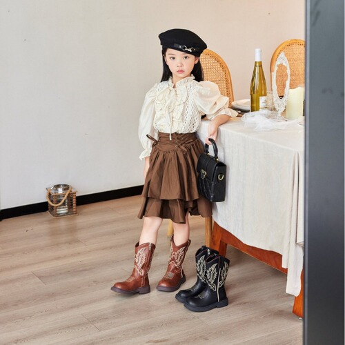 Children's Martin Boots New Autumn/Winter Soft Sole Mid-Center Chelsea Leather Boots for Girls Chinese Style Retro Embroidered Denim Boots